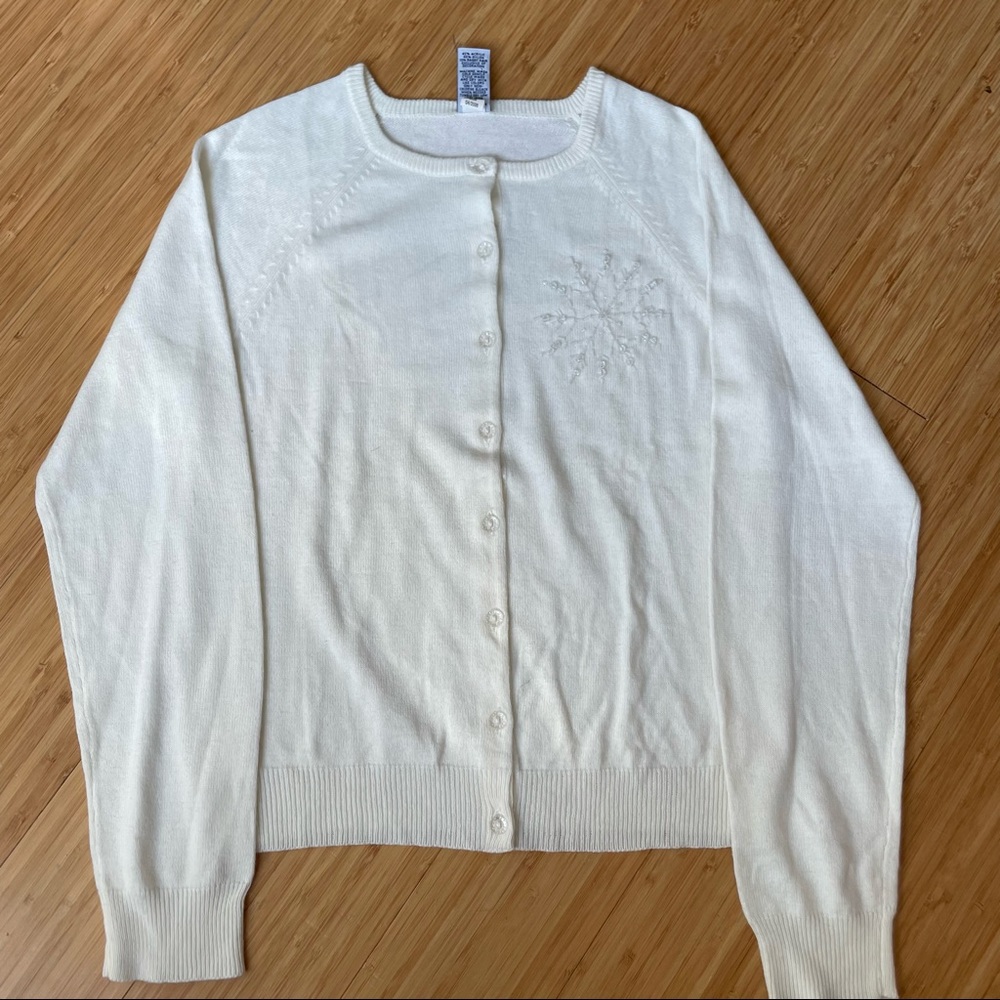 Rabbit Hair Blend Soft White Long Sleeve Button Down Cardigan Girls XL